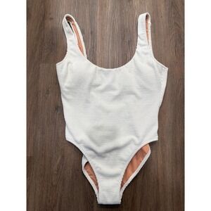 J.Crew Textured One Piece Swimsuit White Scoop Neck Bathing Suit Size 14